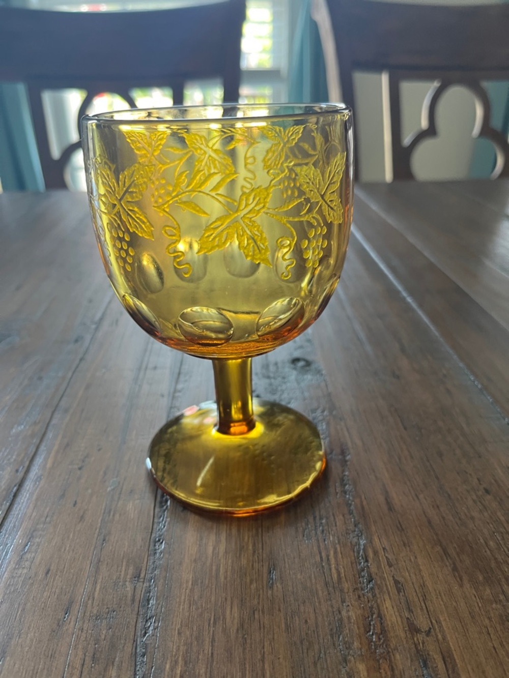 Bartlett Collin’s Vintage Amber Thumbprint Embossed Grapevine Goblet